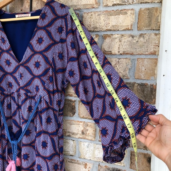 Banjanan Cotton Blue Red Pink V Neckl Pockets Lined Maxi Dress L More Like S/M - Picture 14 of 16